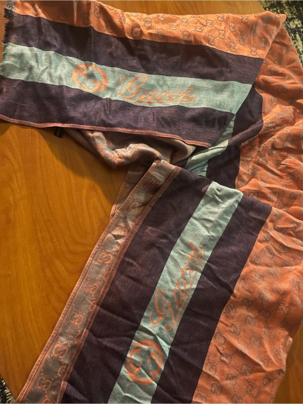 Gucci Orange Coverlet with Purple and Cream Stripe